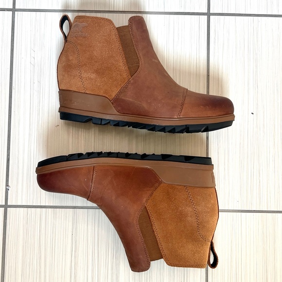 Sorel Evie Tan Leather Wedge Ankle Boots 8 - Picture 9 of 9